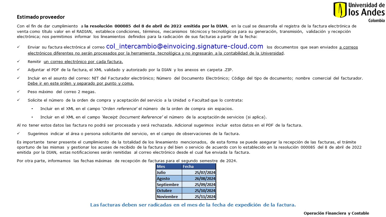 Proceso de facturación electrónica y fechas de corte